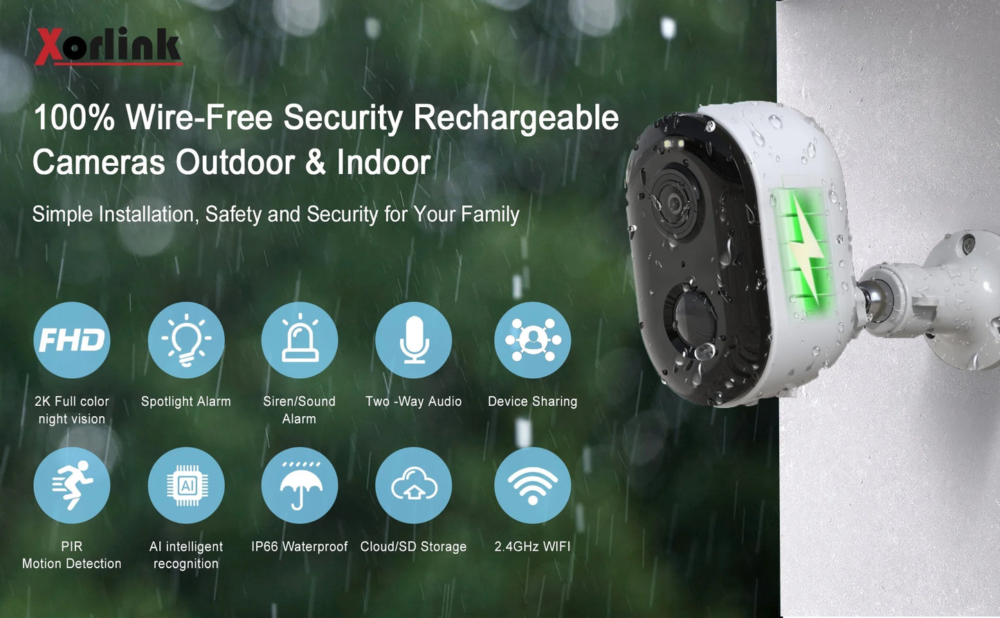 2K Wireless Outdoor Security Camera with Spotlight, Waterproof, PIR Detection, 2.4Ghz Wi-Fi, Rechargeable Battery Powered Home Surveillance Camera with Color Night Vision, 2-Way Audio, White