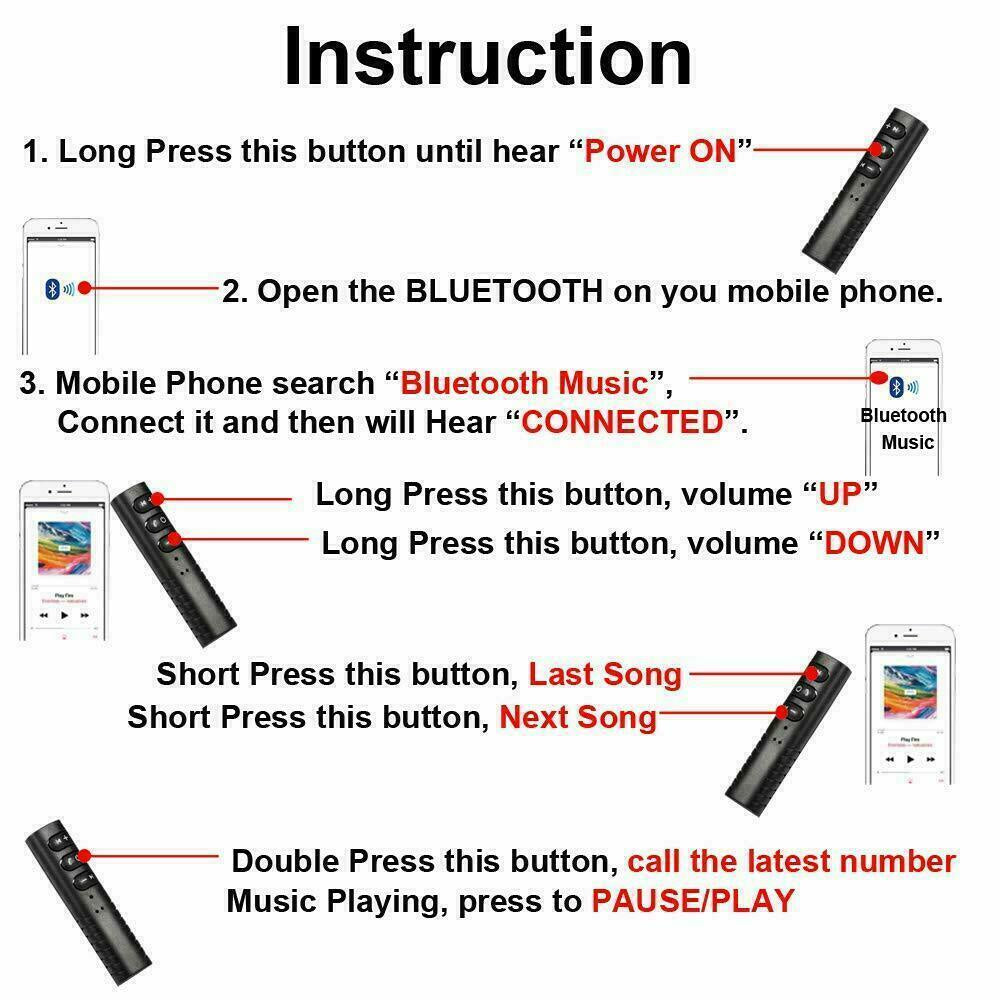 Wireless Bluetooth Receiver 3.5Mm AUX Audio Stereo Music Hands Free Car BT#153