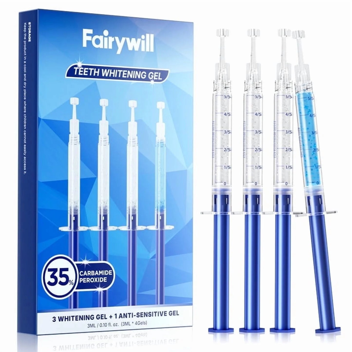 Super Whitening Gel for Sensitive Teeth, 3*3Ml Whitening Gel and 1*3Ml Anti-Sensitive Gel, Safe and Fast and Gentle Teeth