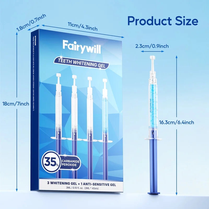 Super Whitening Gel for Sensitive Teeth, 3*3Ml Whitening Gel and 1*3Ml Anti-Sensitive Gel, Safe and Fast and Gentle Teeth