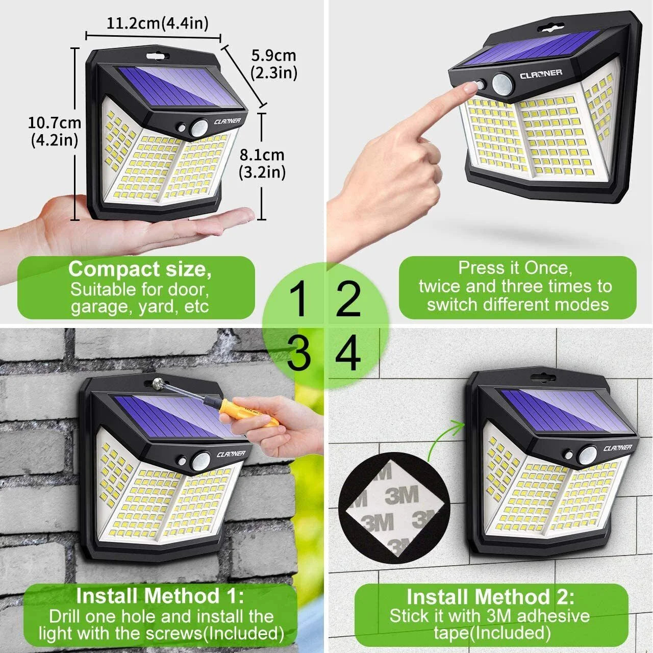 Solar Motion Lights Outdoor Waterproof, 270° Security Wall Lights 3 Lighting Modes Motion Sensor Outdoor Lights