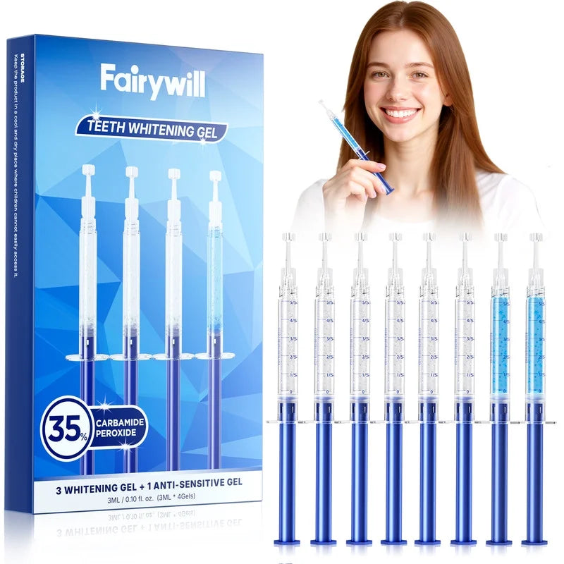 Super Whitening Gel for Sensitive Teeth, 3*3Ml Whitening Gel and 1*3Ml Anti-Sensitive Gel, Safe and Fast and Gentle Teeth