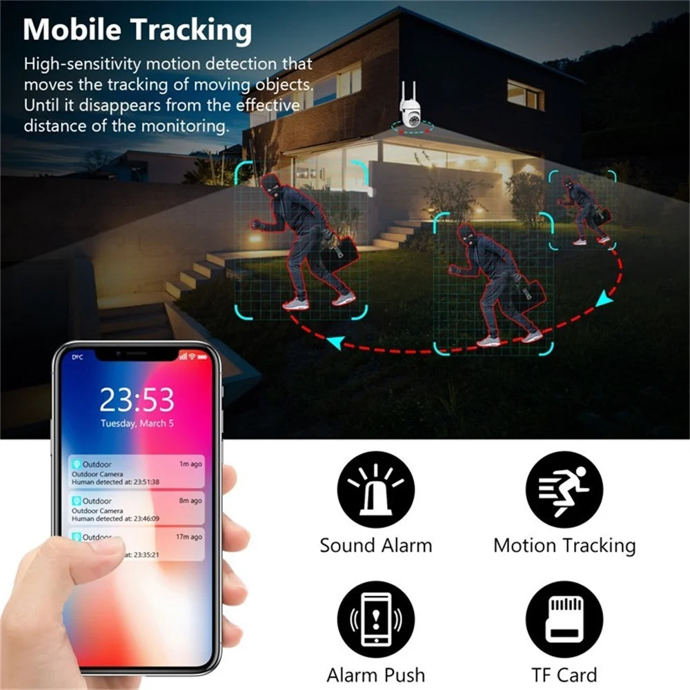 Advanced Wireless Security Camera System with 5G WiFi, Night Vision, Motion Detection, Auto Tracking, and Two-Way Audio