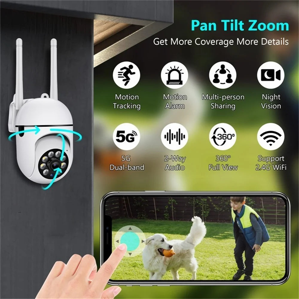 Advanced Wireless Security Camera System with 5G WiFi, Night Vision, Motion Detection, Auto Tracking, and Two-Way Audio