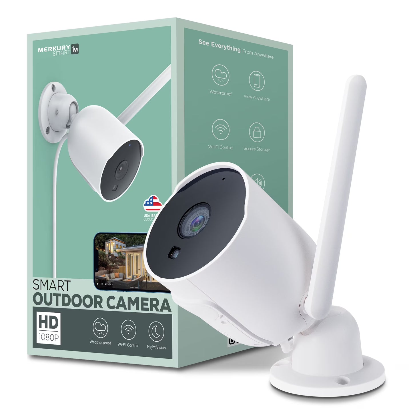 Outdoor Camera 1080P – Weatherproof Security Camera with Night Vision, White (1-Pack)