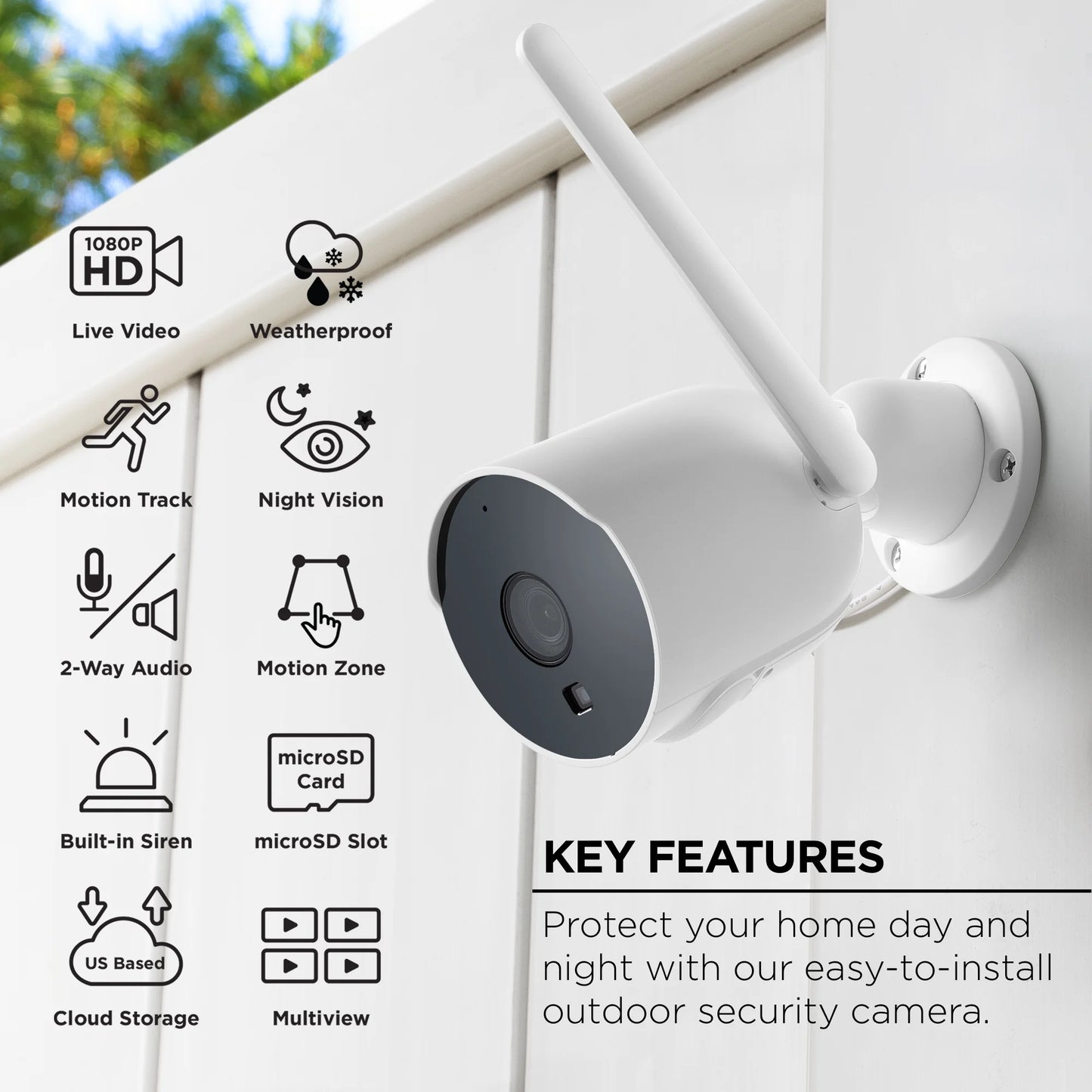 Outdoor Camera 1080P – Weatherproof Security Camera with Night Vision, White (1-Pack)