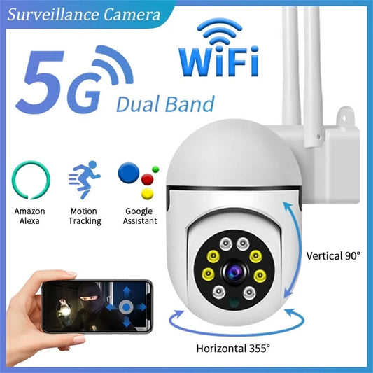 Advanced Wireless Security Camera System with 5G WiFi, Night Vision, Motion Detection, Auto Tracking, and Two-Way Audio